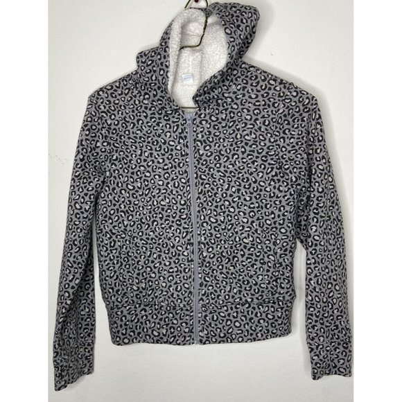 Old Navy Girls XL Long Sleeve Grey Cheetah Hooded Zippered Lined Sweatshirt - Picture 1 of 16
